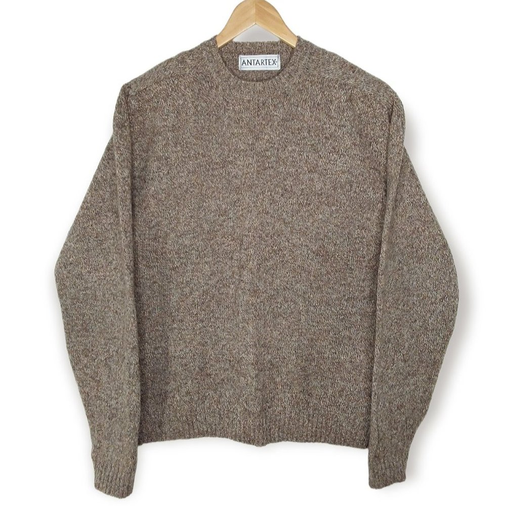 Vintage Antartex 100% Wool Knit Sweater Size L Brown Melange Classic